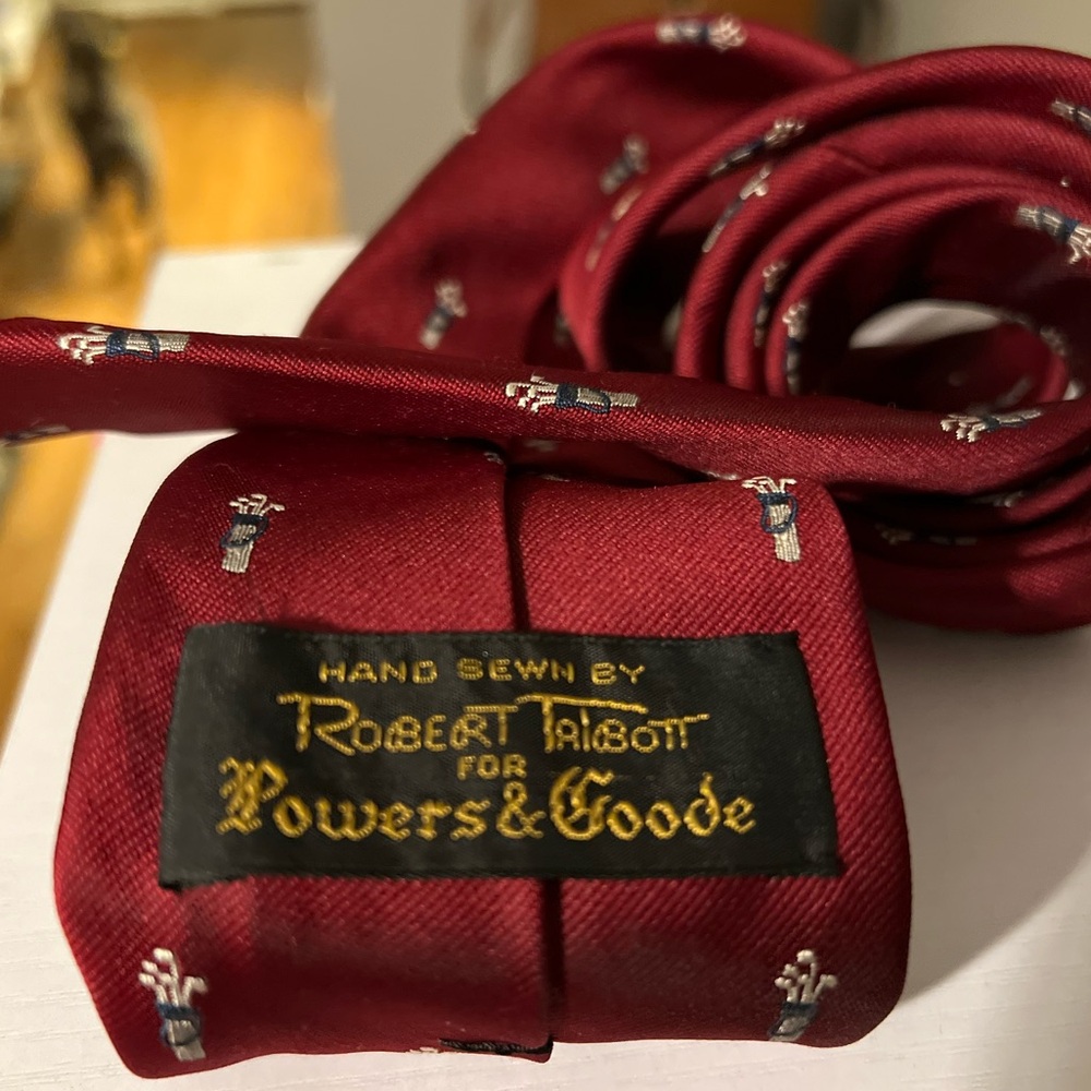Vintage Robert Talbott for Powers & Goode golf red tie.